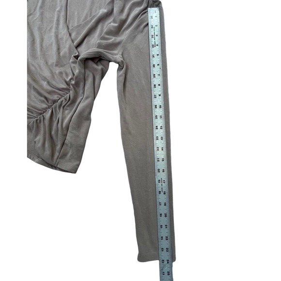 Express Size S Slinky Tan Neutral Crossover Top Ruched Surplice Modal Stretchy - Picture 4 of 12